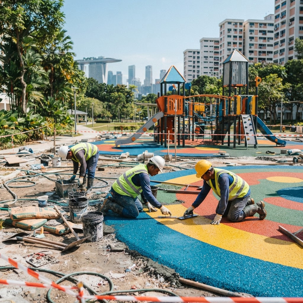 Playground construction with EPDM surfacing in Singapore