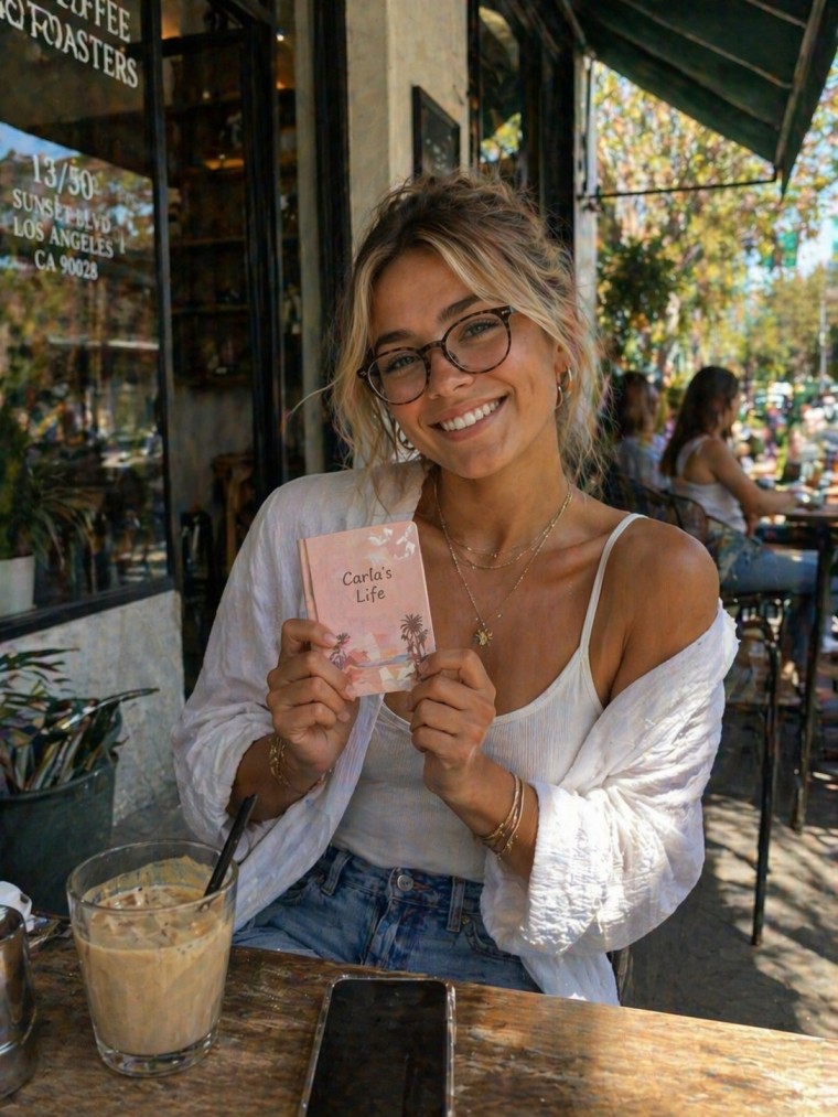 Happy person with personalized journal book