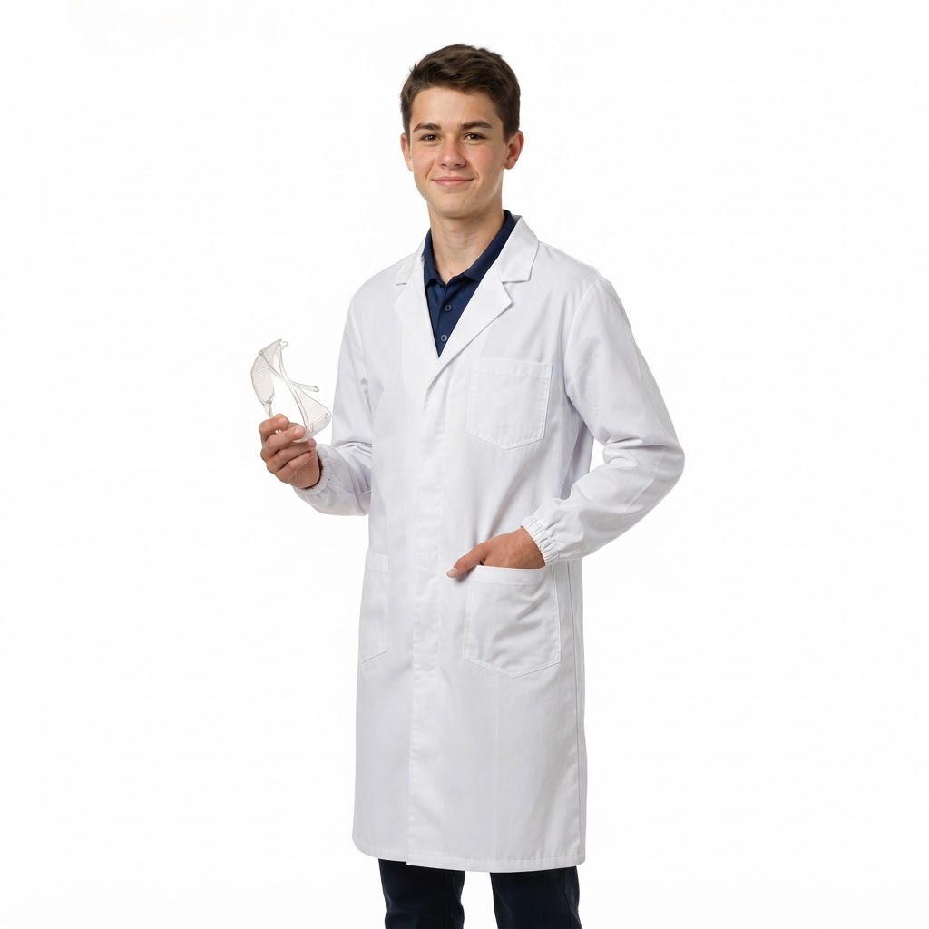 Elastic Cuff Lab Coat - White - White unisex coat