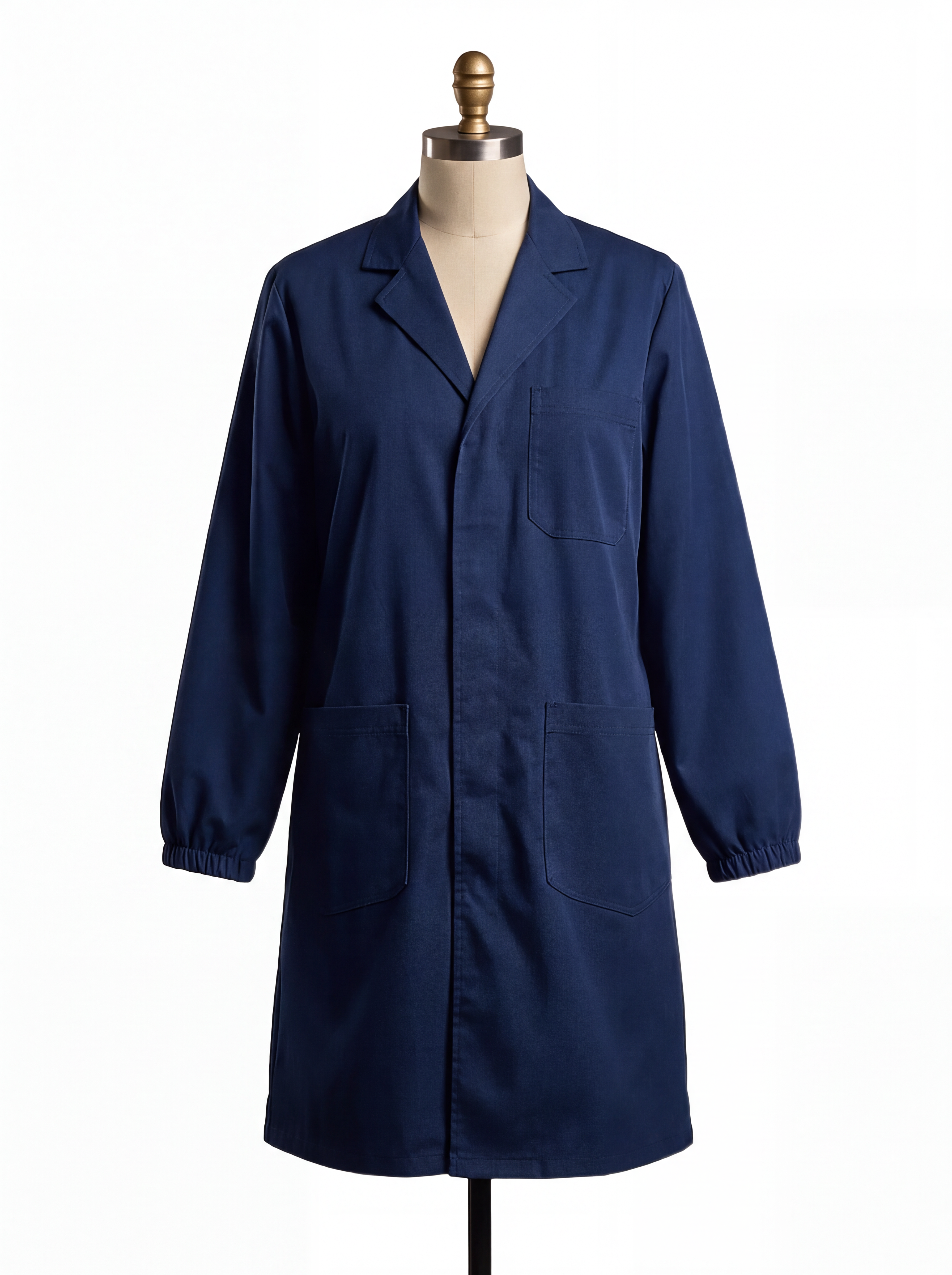 Elastic Cuff Lab Coat - Navy - Professional unisex lab coat
