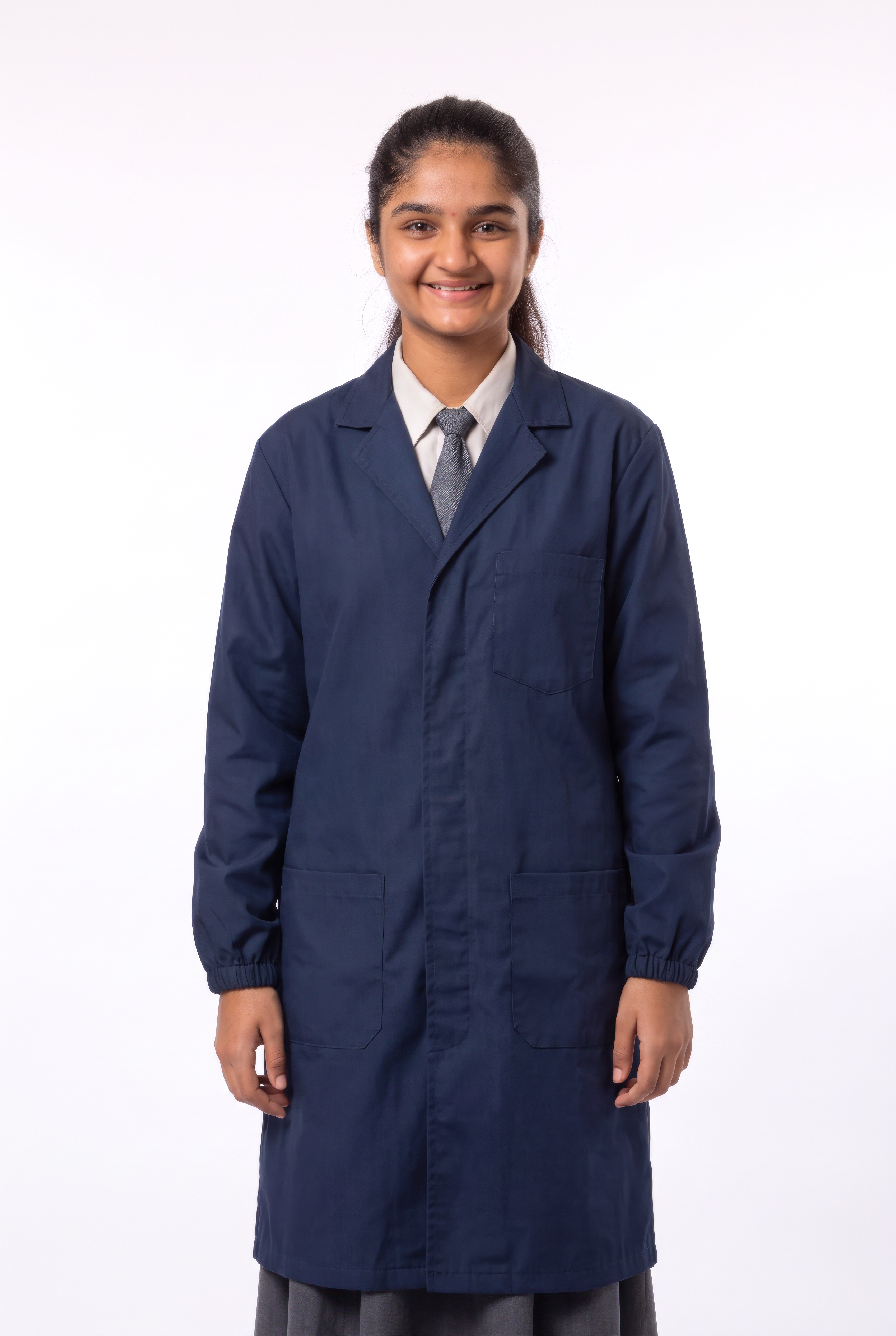 Elastic Cuff Lab Coat - Navy - Professional unisex lab coat