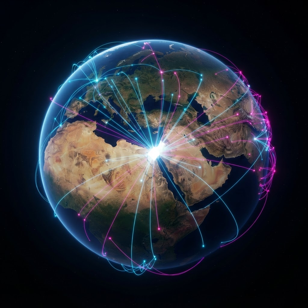 Earth globe — network radiating from Israel