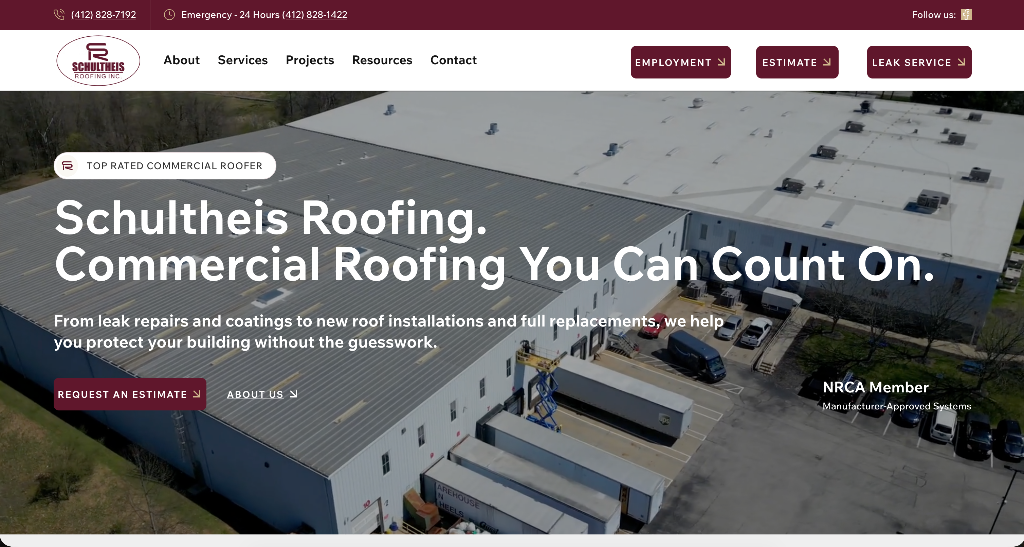 Schultheis Roofing after redesign
