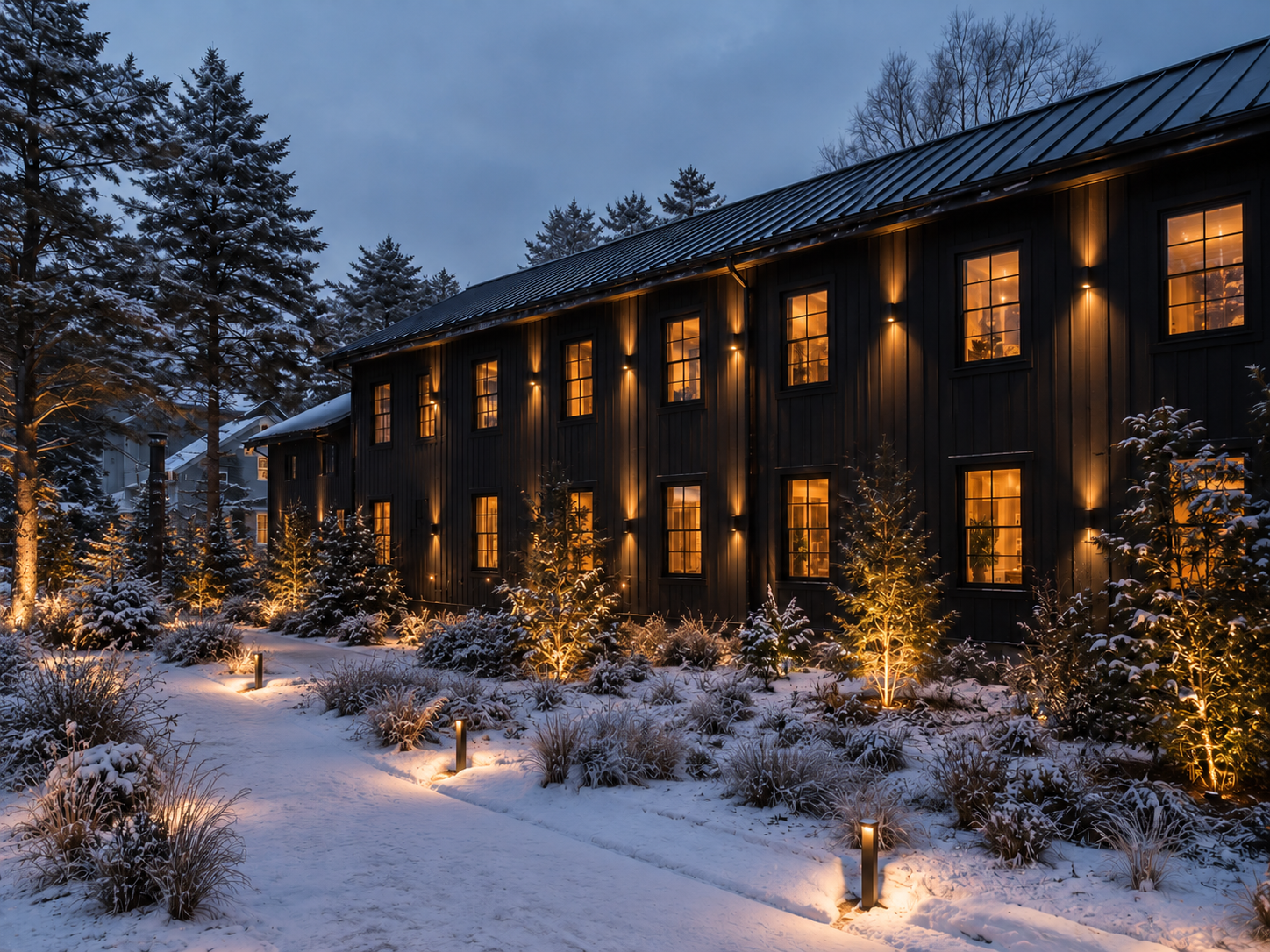 URSA Hunter Hotel & Spa at dusk in the Catskills