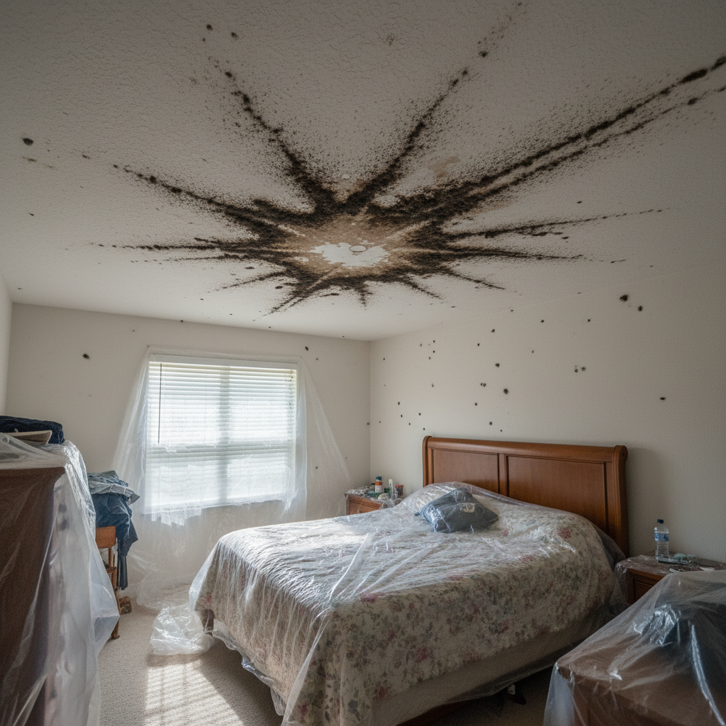 Before - Bedroom Ceiling Mold β Roof Leak Damage