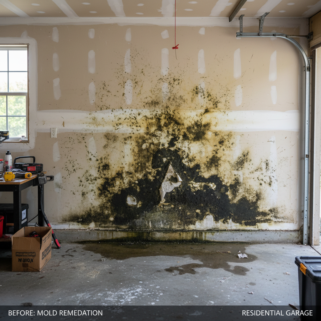 Before - Garage Wall Mold Remediation