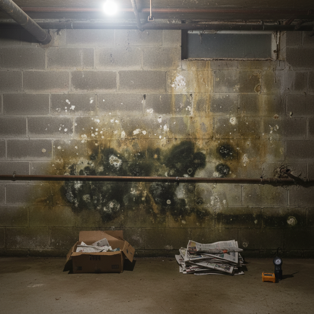 Before - Basement Wall Mold Removal β Concrete Block