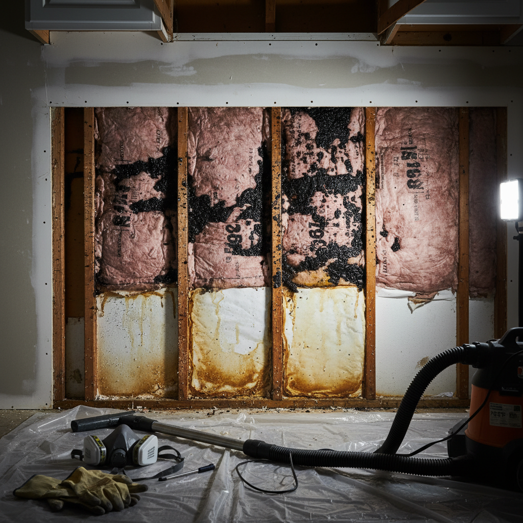 Before - Kitchen Wall Cavity Mold β Behind Cabinets