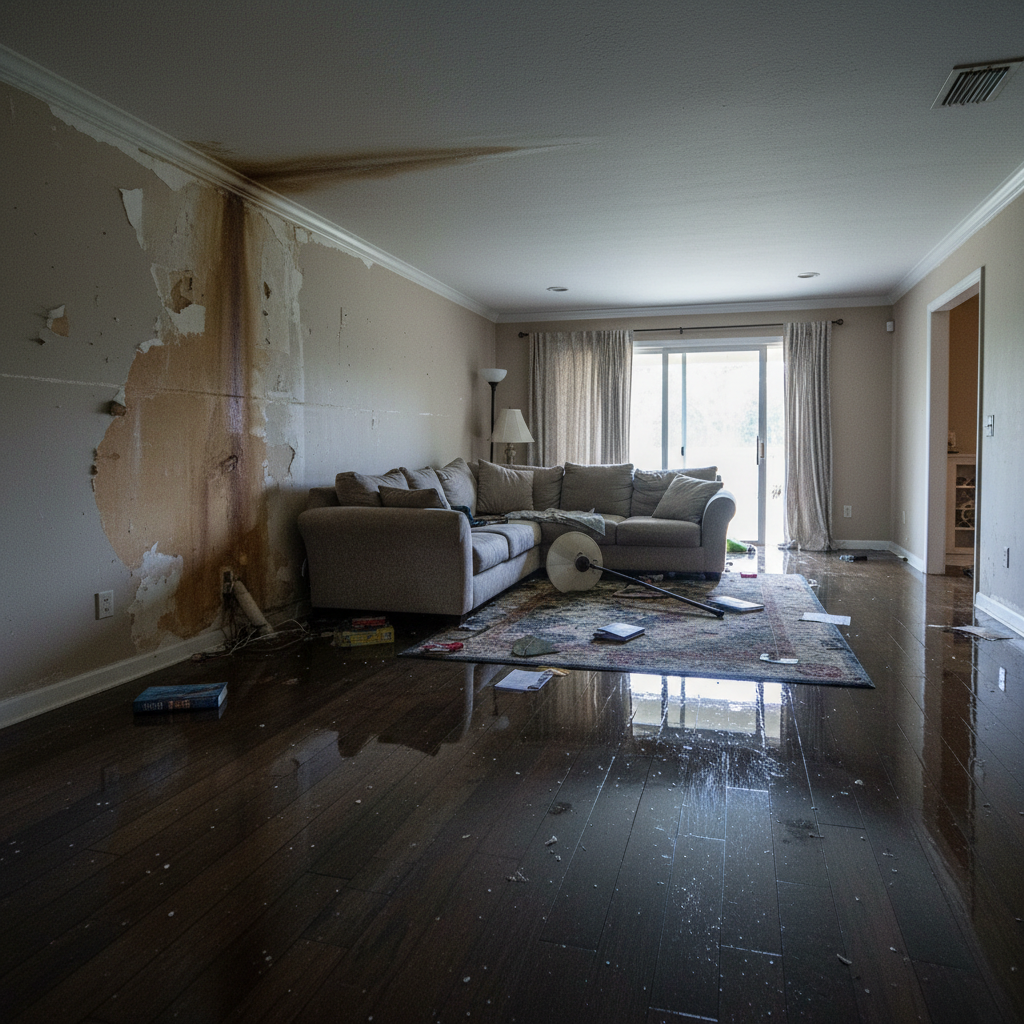 Before - Water Damage Restoration β Living Room Flood
