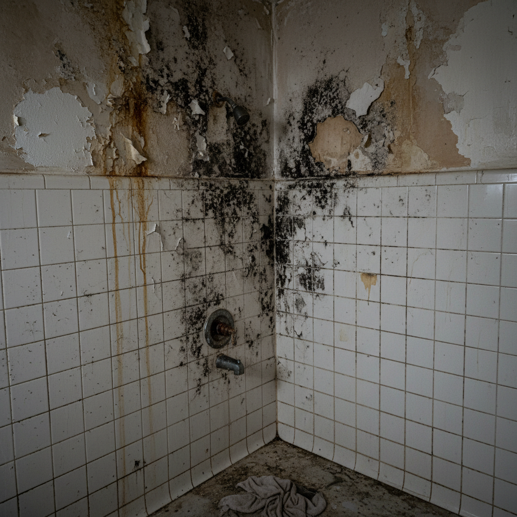 Before - Bathroom Black Mold Removal β Tile & Drywall