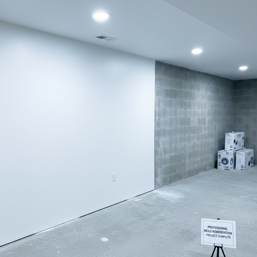 After - Basement Wall Mold Removal β Concrete Block