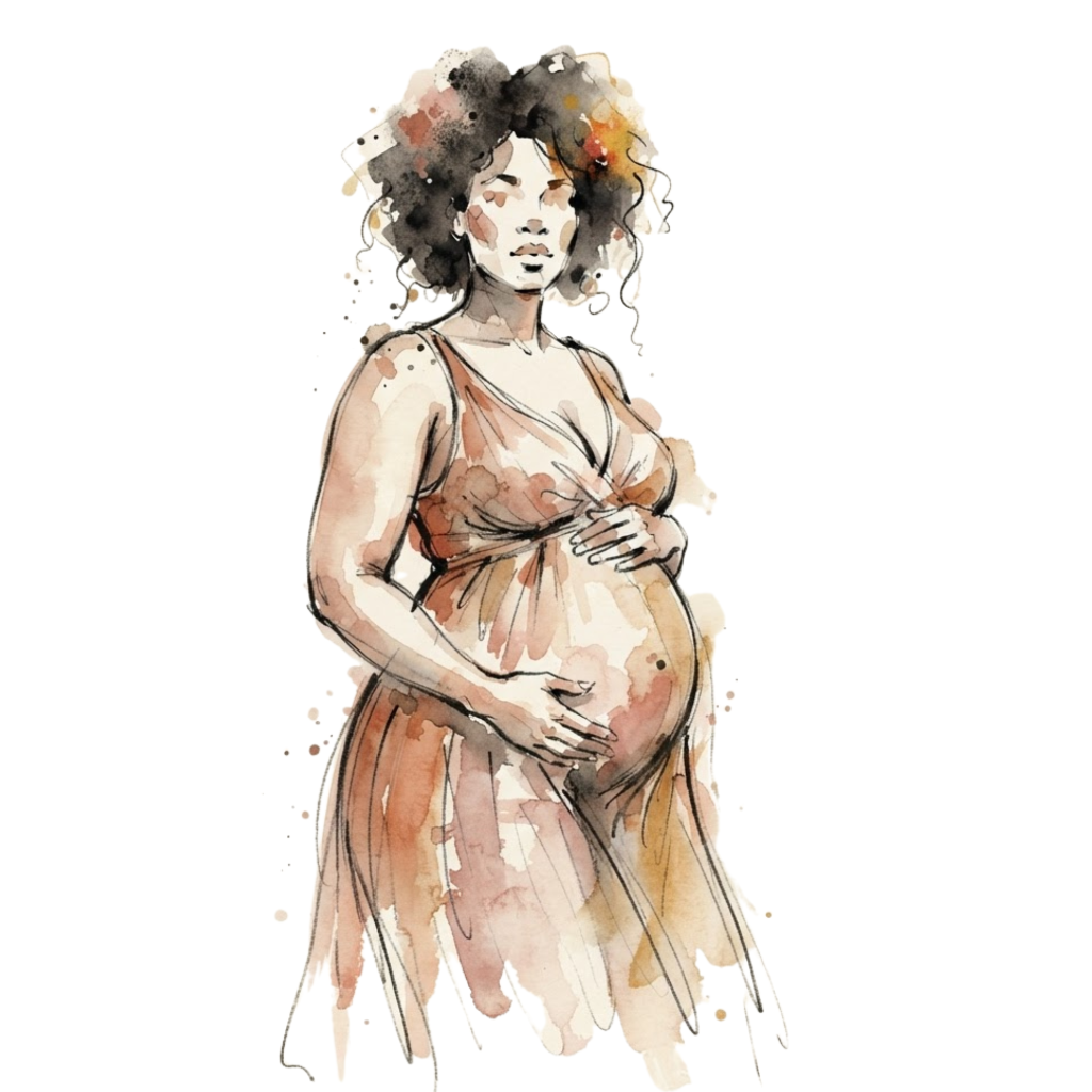 Watercolor illustration of a pregnant woman
