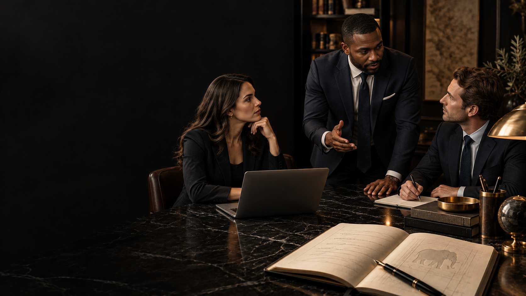Financial professionals collaborating during a mentorship and practice-development meeting.