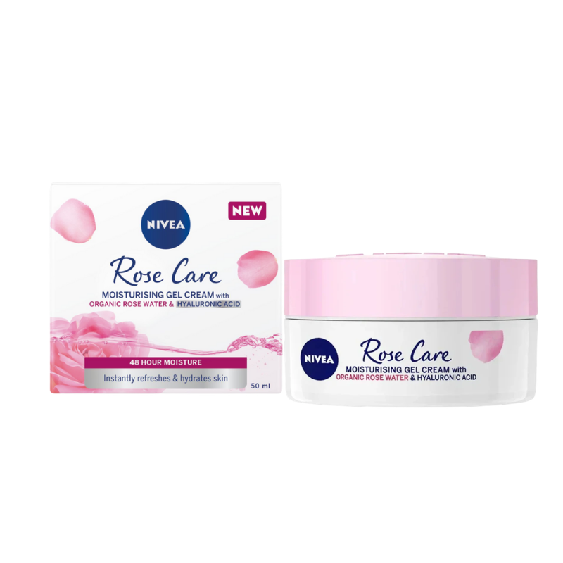 NIVEA Rose Care קרם לחות ג׳ל לפנים עם מי ורדים וחומצה היאלורונית – 50 מ״ל