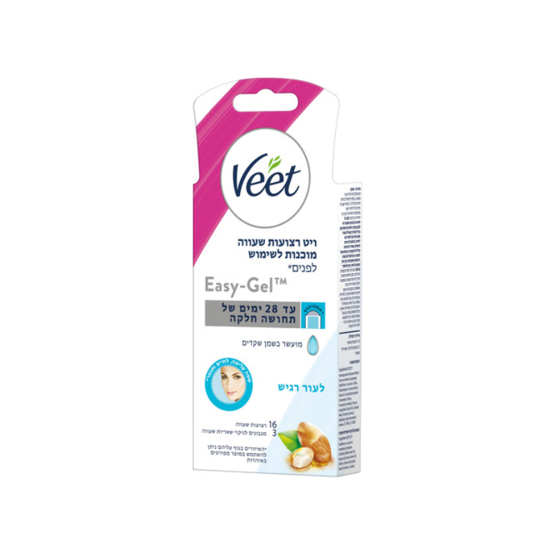 Veet רצועות שעווה מוכנות להסרת שיער הפנים לעור רגיש – 16 רצועות