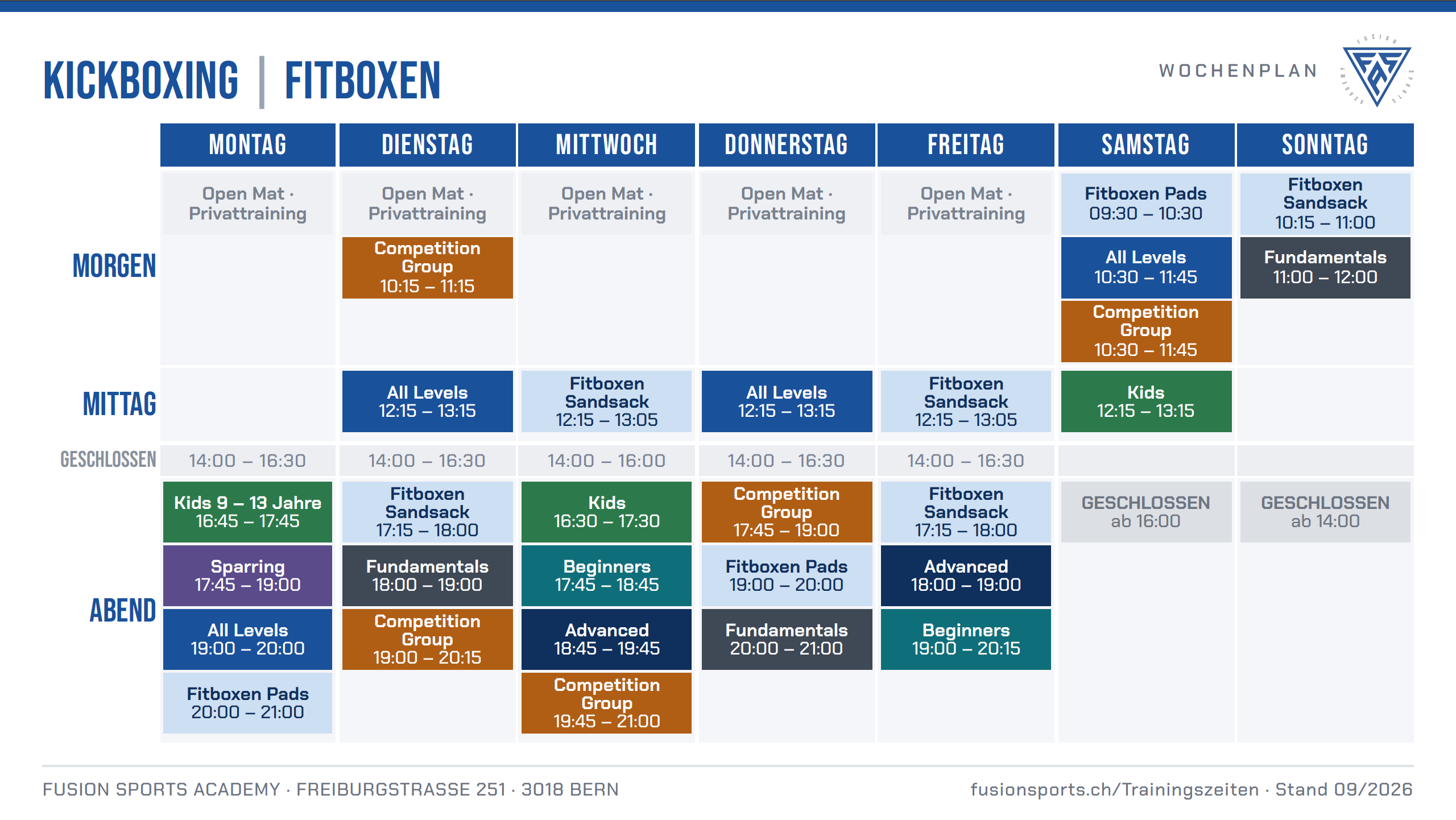 Stundenplan Kickboxing