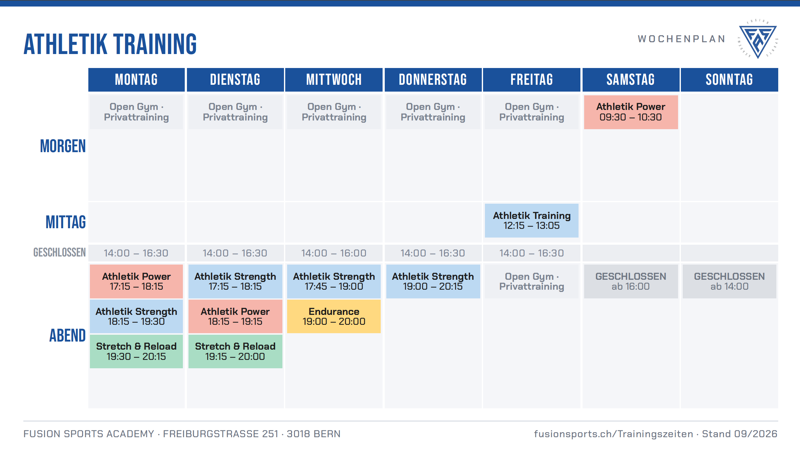 Stundenplan Athletik Training