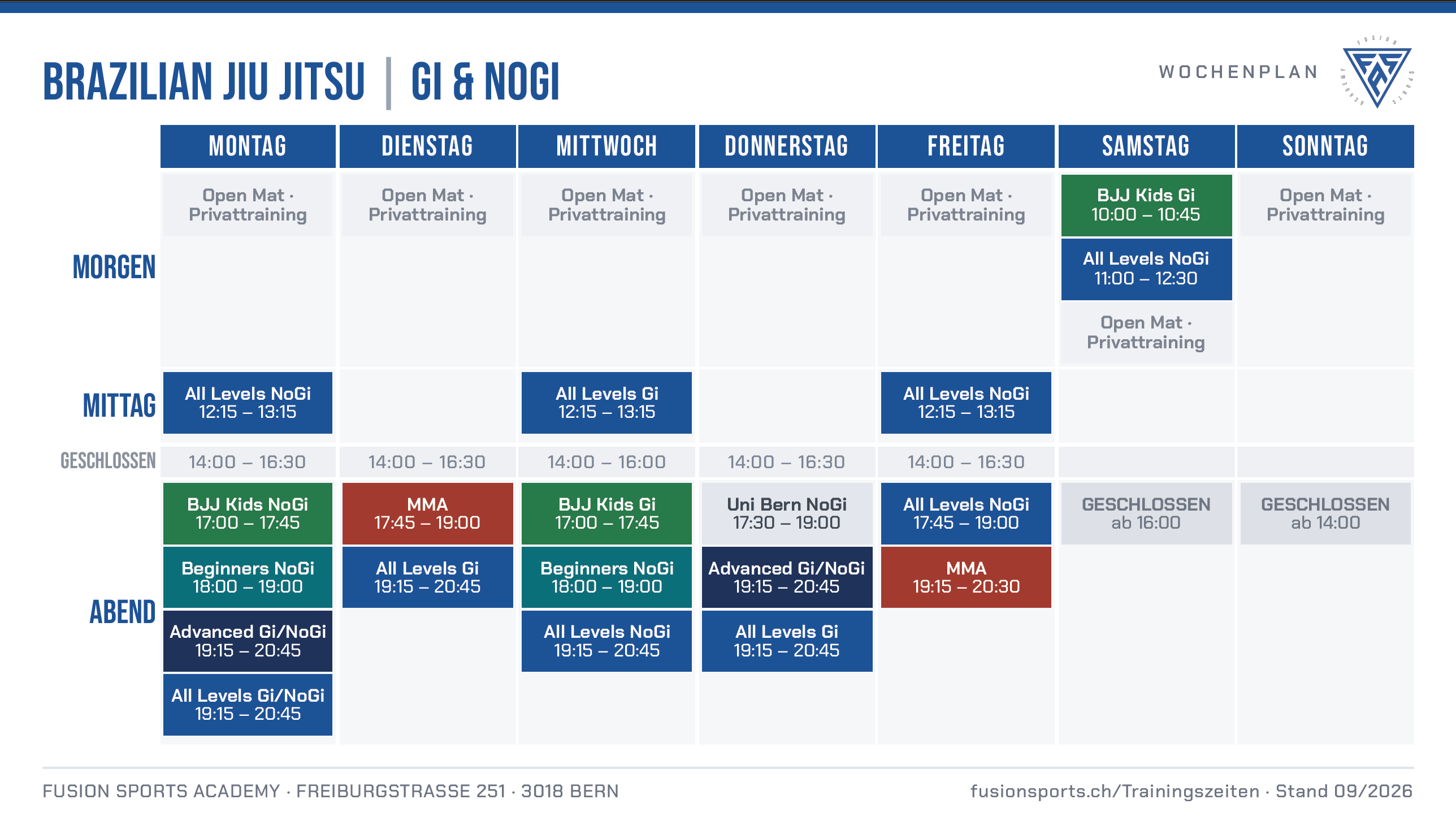Stundenplan Brazilian Jiu-Jitsu & MMA