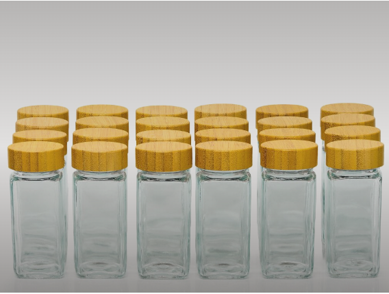 Set of 24 ZaylaCo glass spice jars with bamboo lids