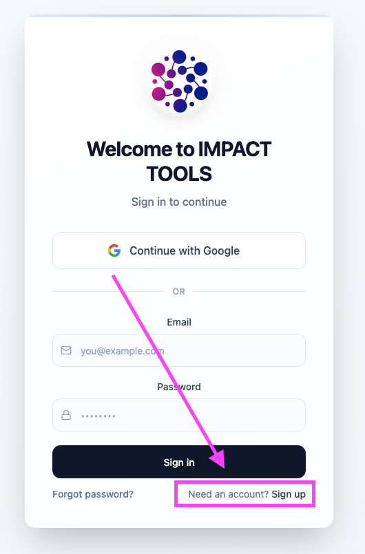 Login screen with Sign Up link highlighted