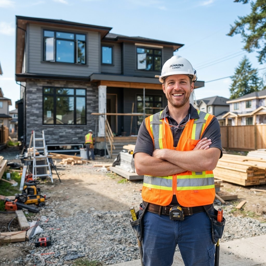 Happy contractor at new construction job site