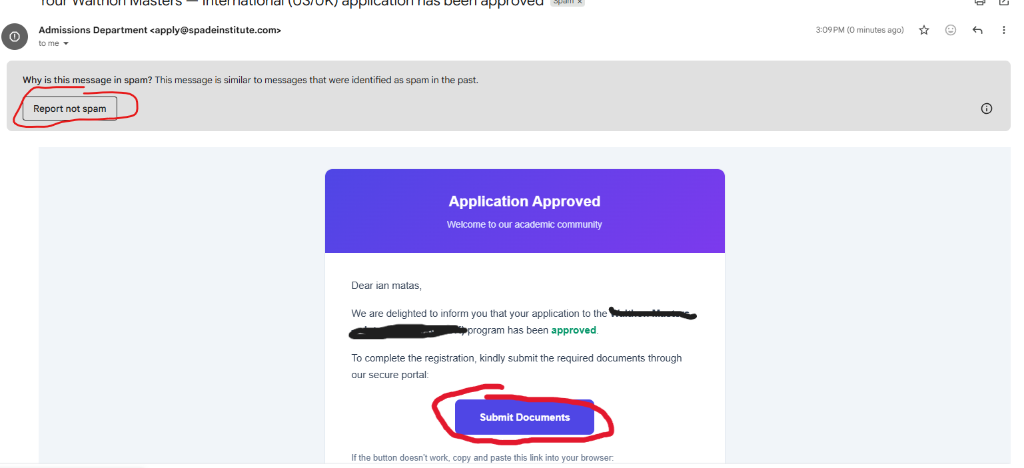 Step 2: Mark our email as "Not Spam"