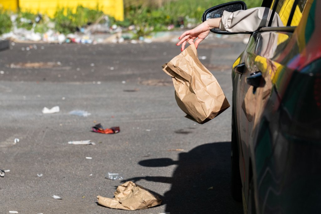 Litter thrown from a car window