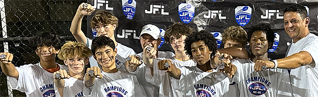 JFL Champions 2024 celebrating with championship rings