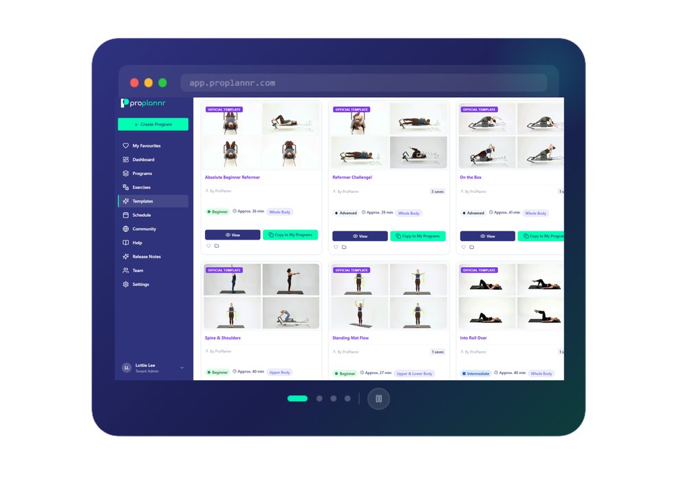 ProPlannr template library — pre-planned Pilates class programs ready to copy and customise