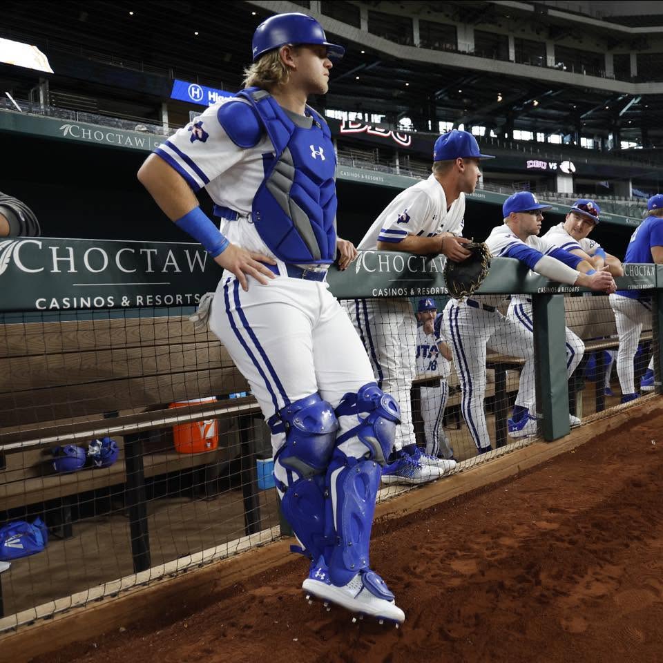 Sam Crowell in the baseball dugout