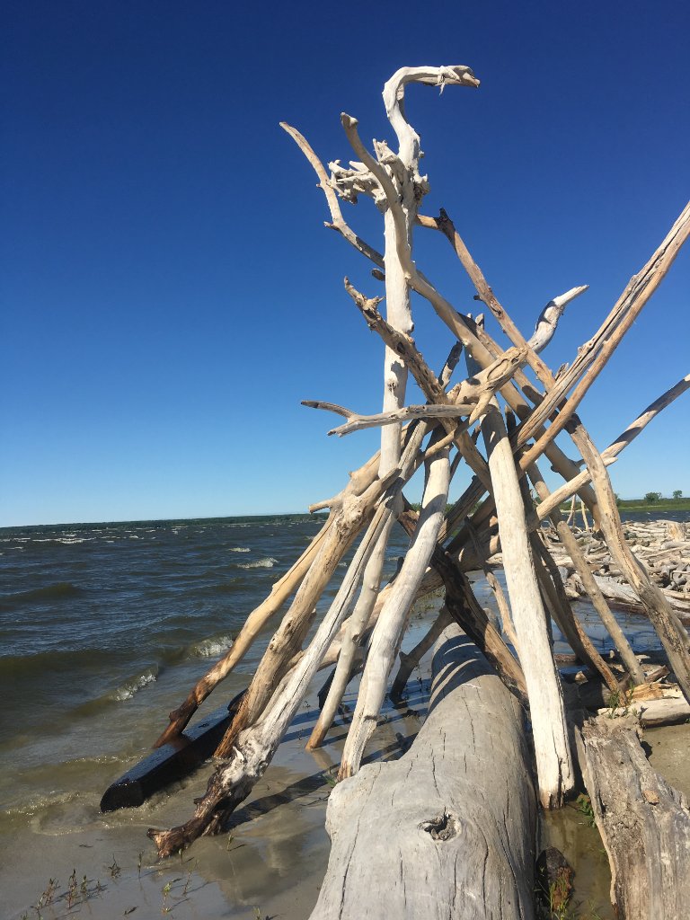 Driftwood art at Patricia Beach, Beaconia heritage