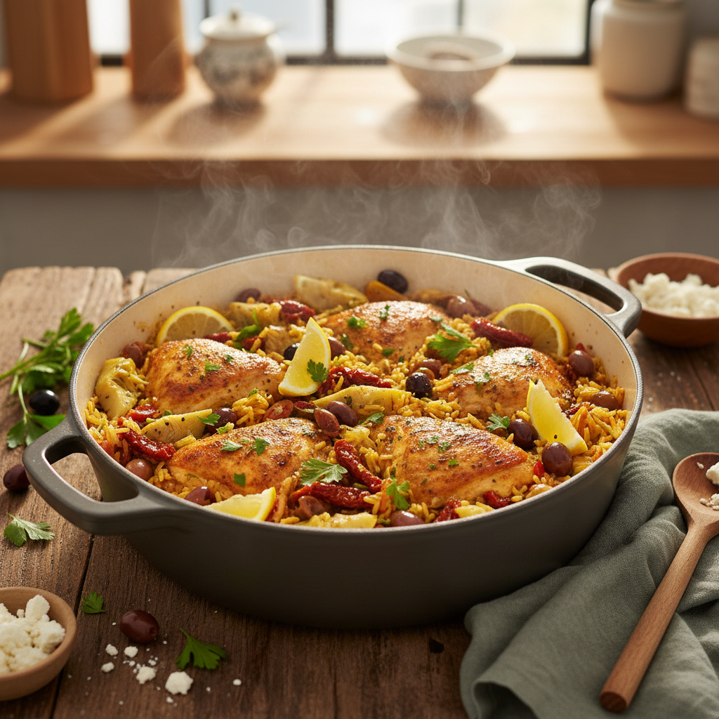 One-Pot Mediterranean Chicken and Rice: A Simple Recipe for Flavor-Packed Weeknight Dinners