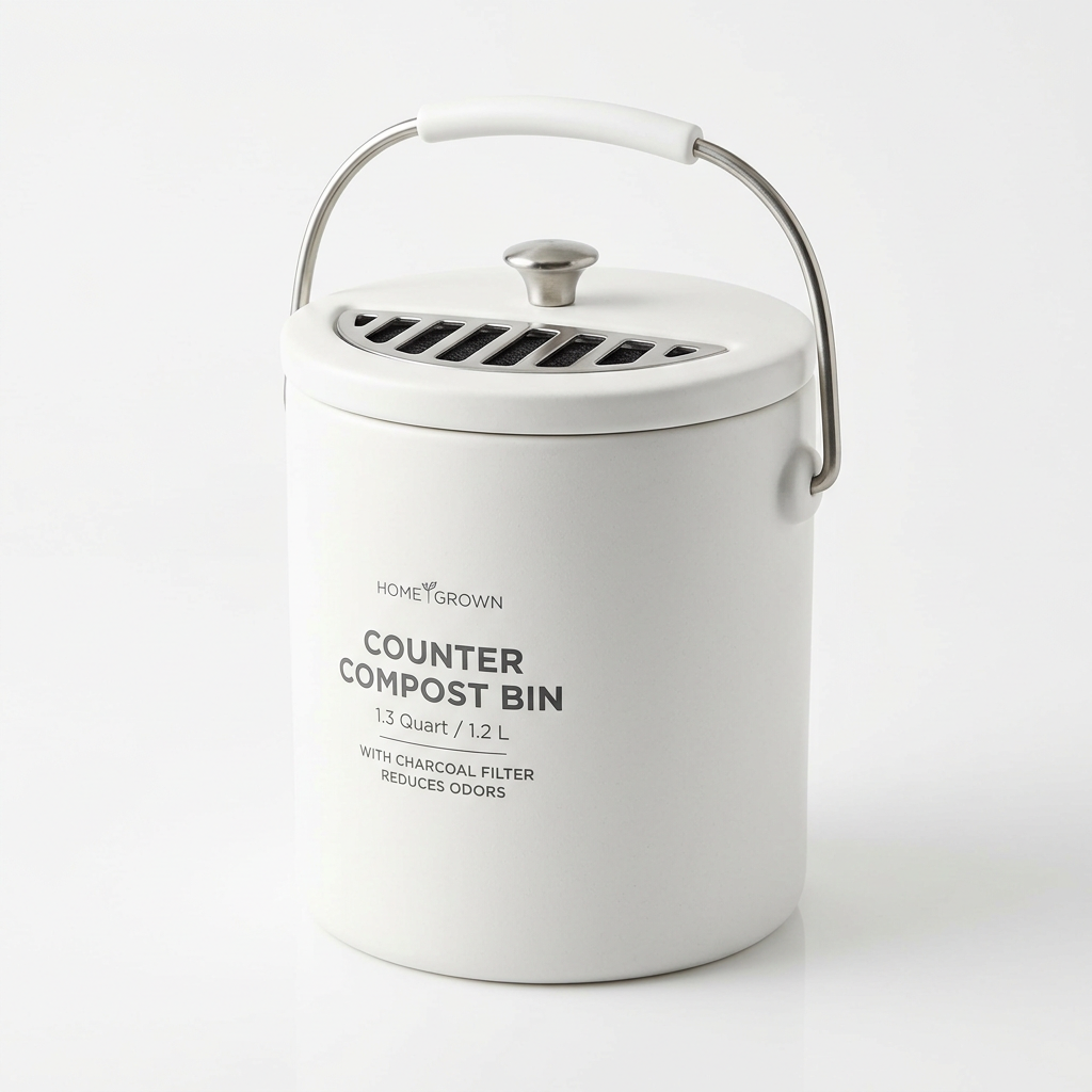Counter Compost Bin with Charcoal Filter 1.3qt