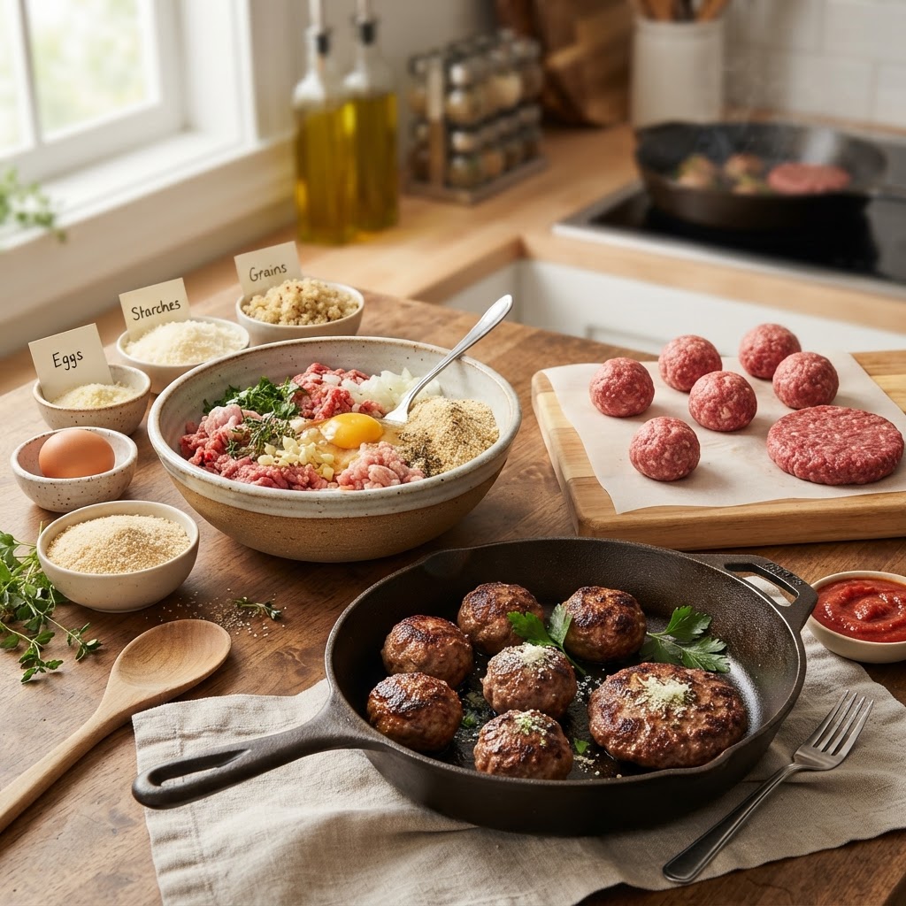 The Home Cook’s Guide to Binding Agents: How to Use Eggs, Starches, and Proteins to Perfect Your Meatballs, Burgers, and Patties