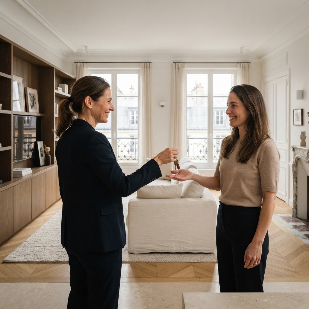 Remise des clés dans un appartement rénové et aménagé