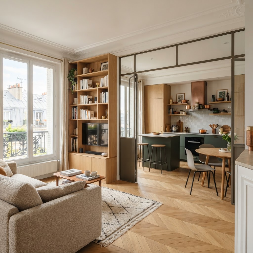 Repenser le plan d'un appartement parisien : lumière, circulation et usages