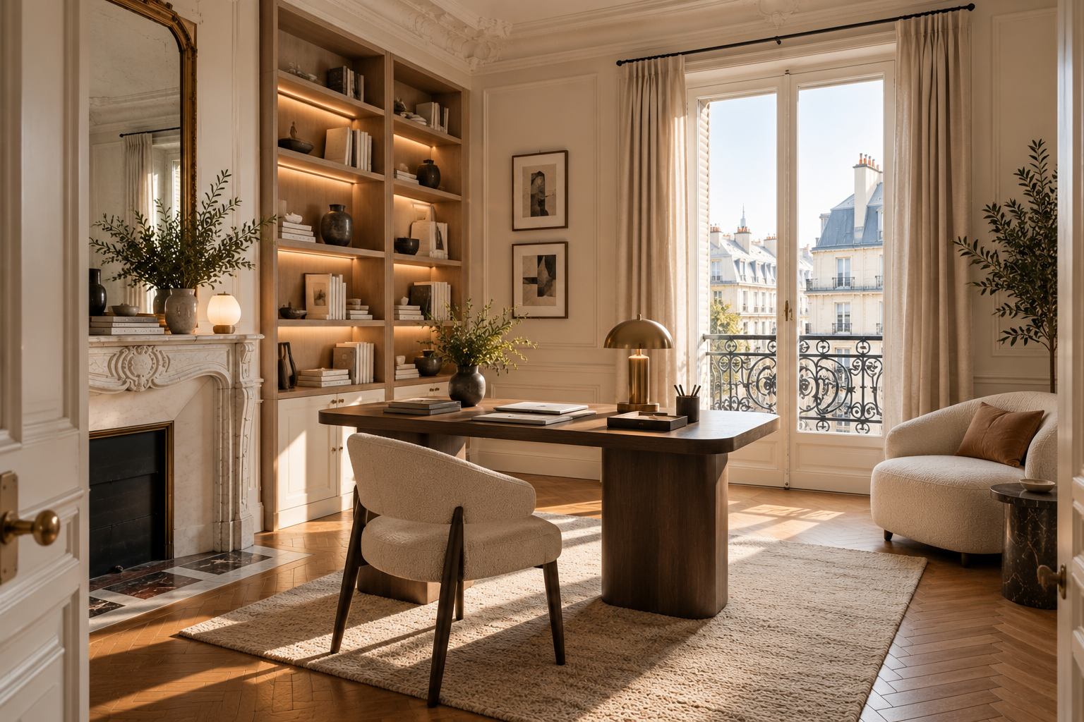 Bureau sur mesure dans un appartement haussmannien parisien rénové