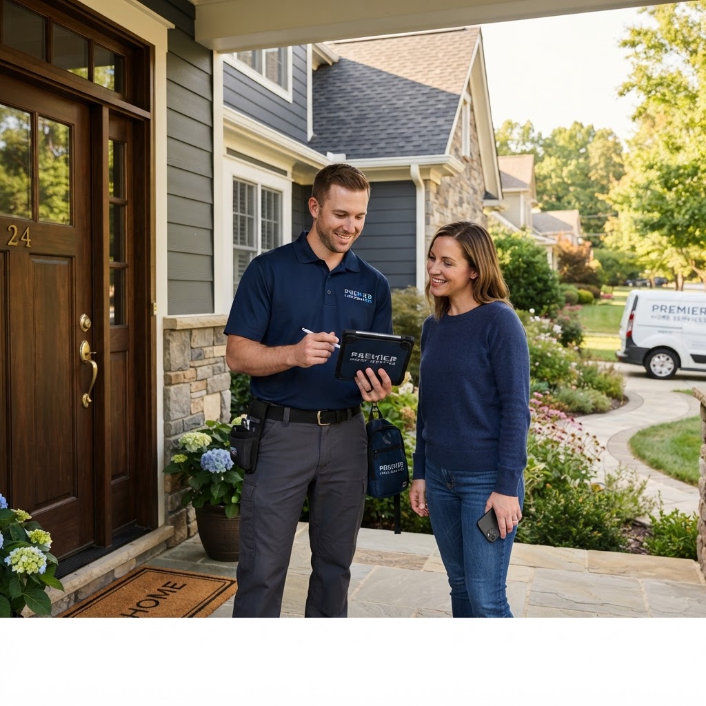 Contractor meeting with a homeowner at the front door