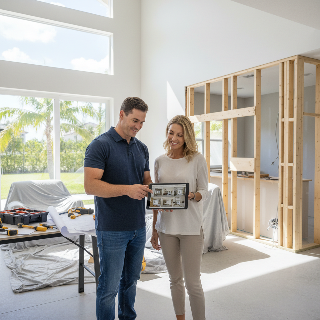 Contractor communicating progress to homeowner during renovation