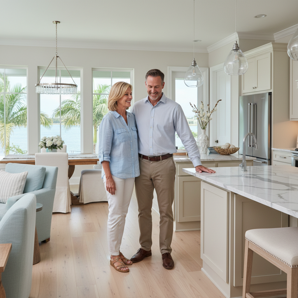 Homeowner inspecting completed work with contractor during final walkthrough