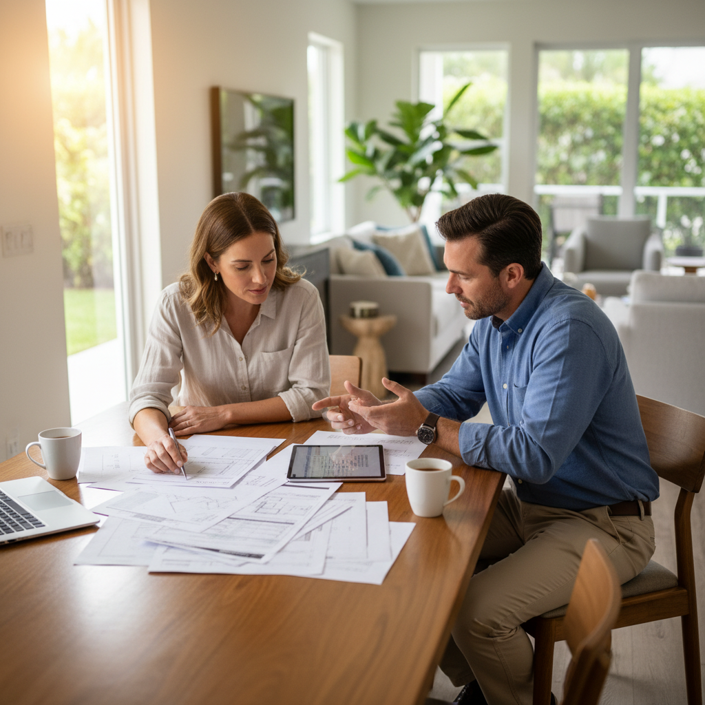 Homeowner and contractor reviewing estimates together