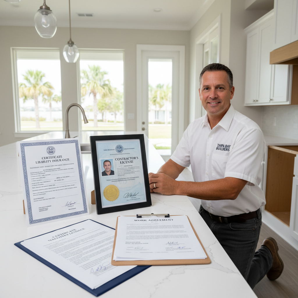 Professional contractor with license and insurance verification materials