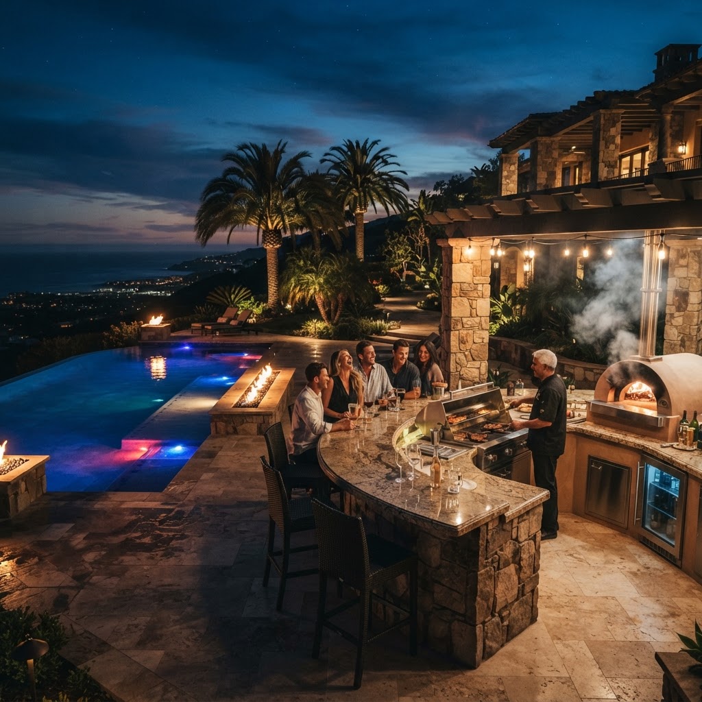 Infinity pool night kitchen