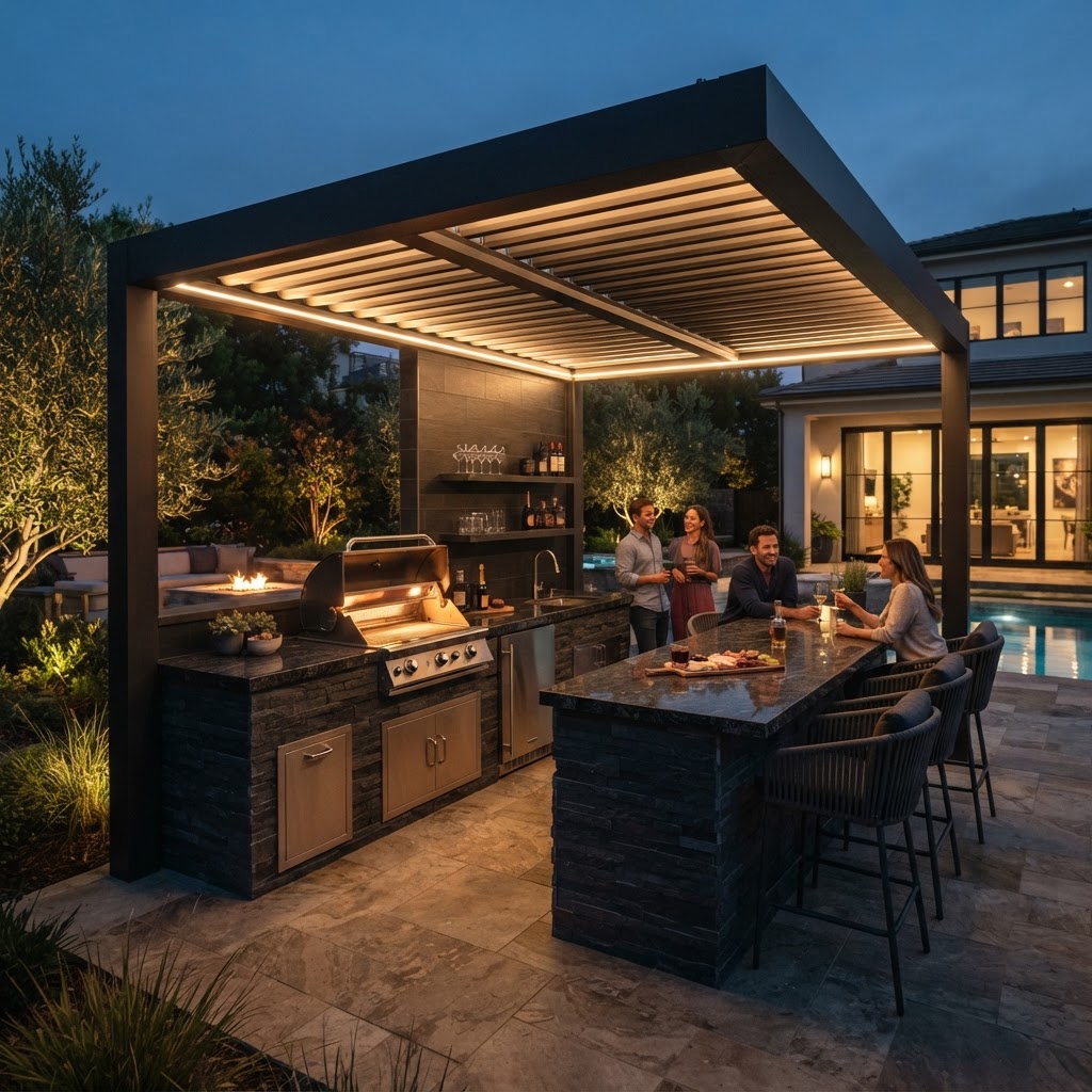 Pergola-covered kitchen