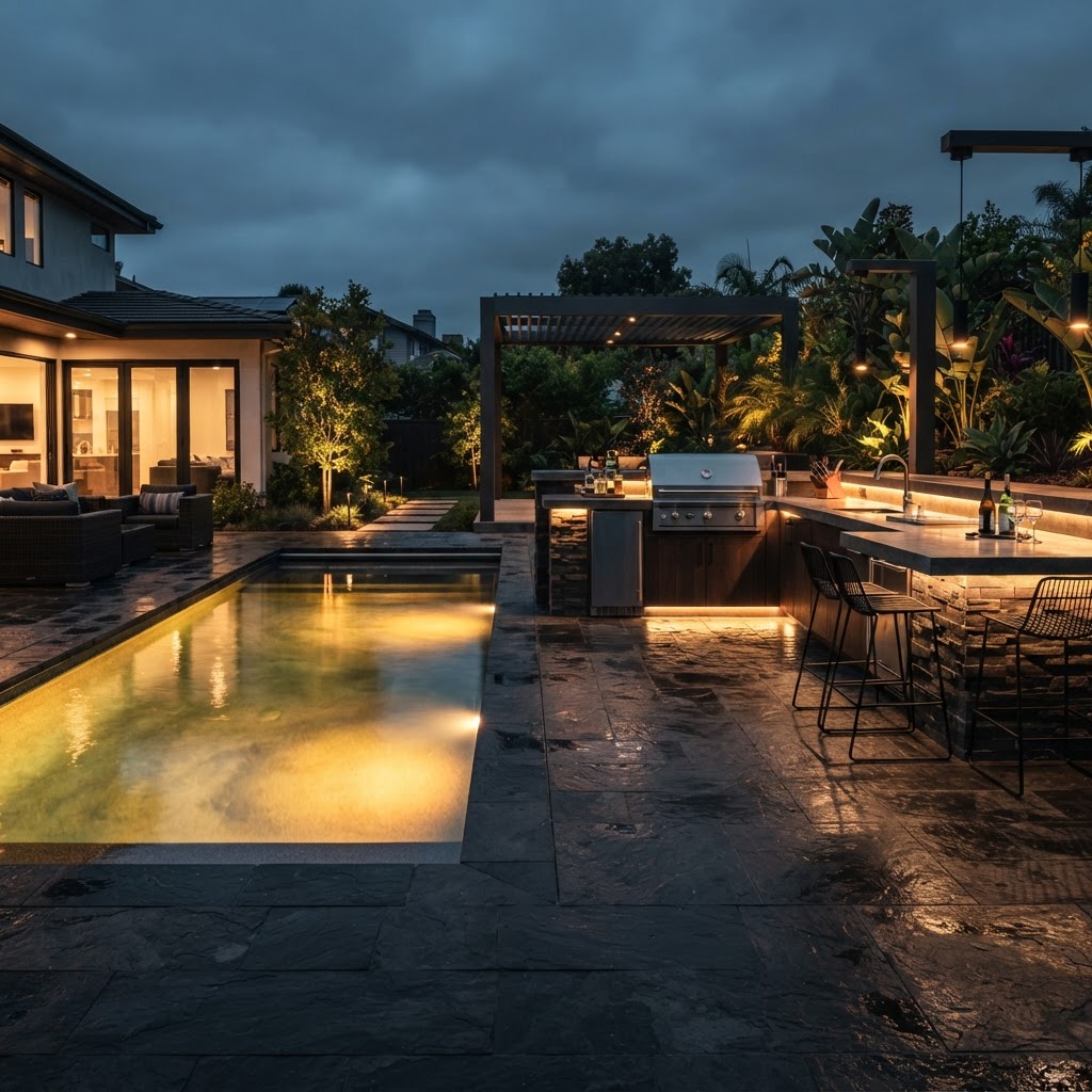 Modern poolside kitchen