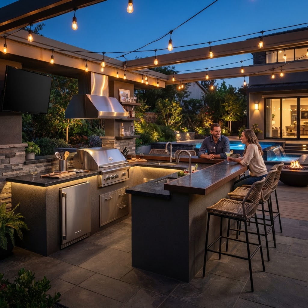 L-shaped bar kitchen