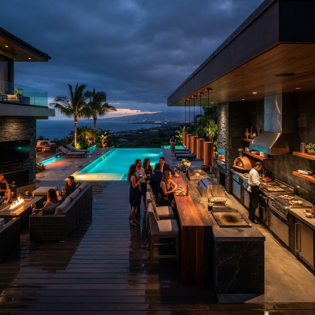 Resort kitchen and infinity pool