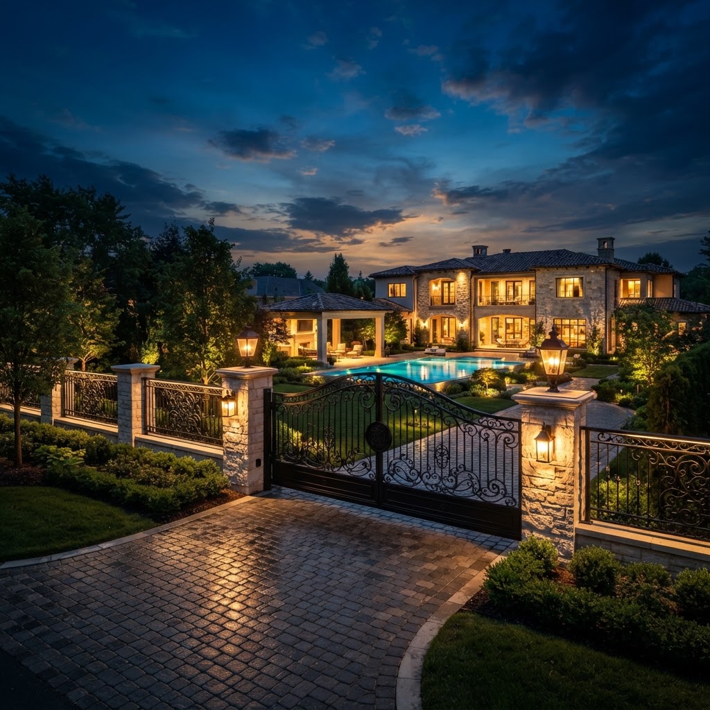 Luxury Estate Fence at Night