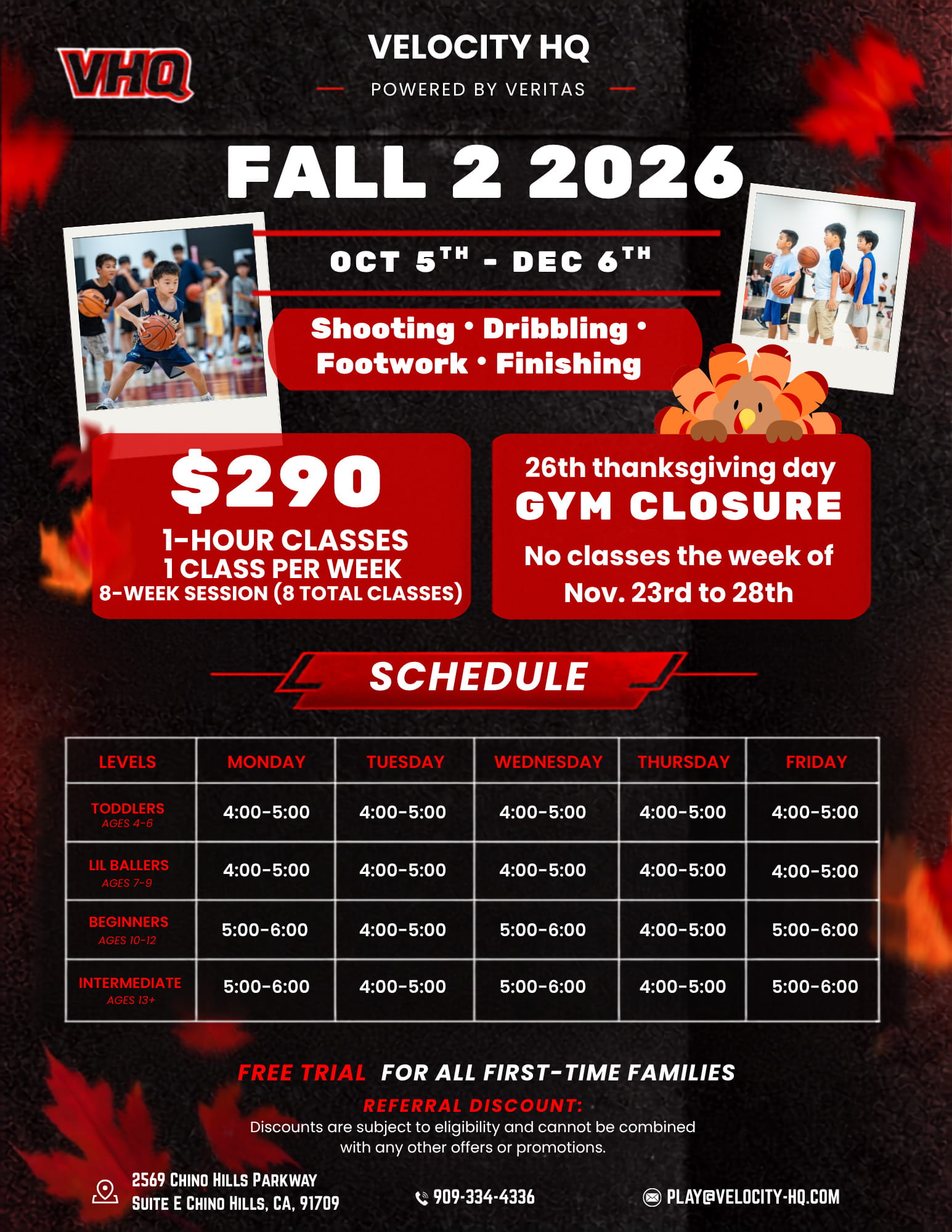Fall 2 2026 Weekday Youth Basketball Flyer
