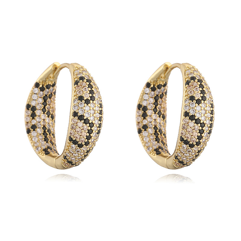Luxury Leopard Print Crystal Hoop Earrings - Square Snakeskin Huggie Hinged Earrings 4